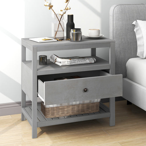 Modern Wooden Nightstand, Gray(OLD SKU:WF281117AAE)