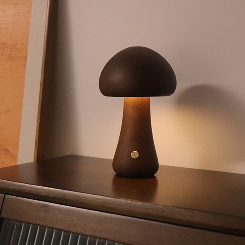 Wooden Cute Mushroom LED Night Light With Touch Switch